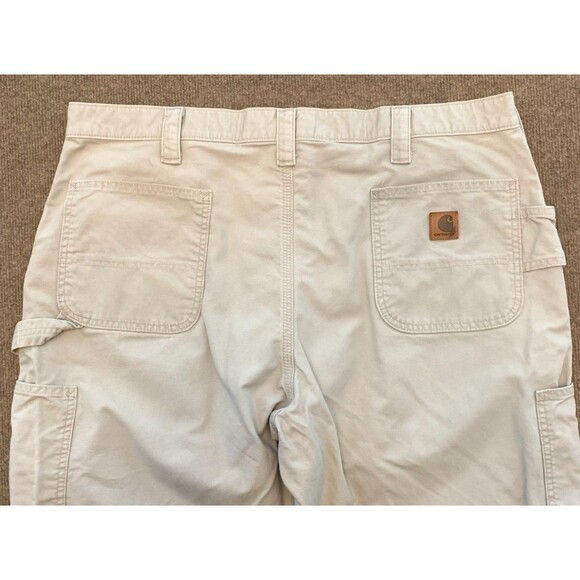 Carhartt Pants Mens 42x32 Canvas Carpenter Cargo Work Utility Loose Khaki B151 - Picture 2 of 8